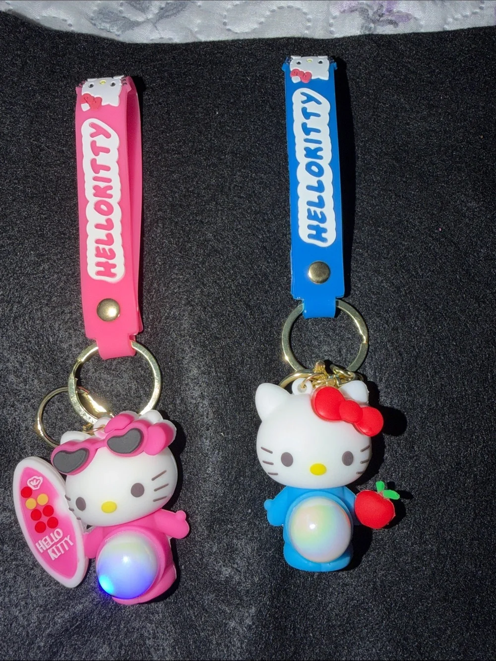Hello Kitty Pink and Blue LED Keychain Pair
